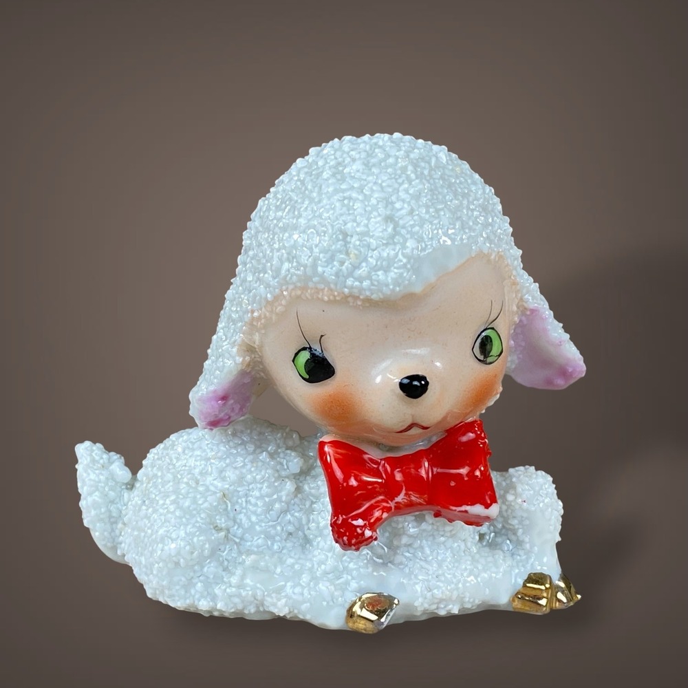 Lamb Figurine Anthropomorphic Sugared Kitsch Easter Nursery Decor Japan 1950s